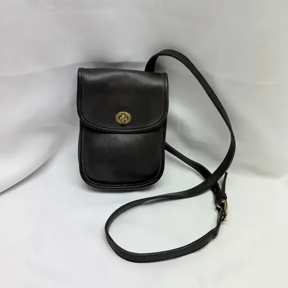 Coach Vintage Leather Crossbody Black Turnlock NYC 9378 Mini Purse Distressed - Picture 3 of 13